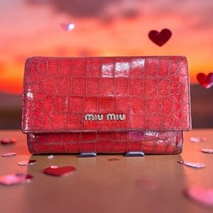 Miu Miu Red Crocodile-Embossed Wallet
